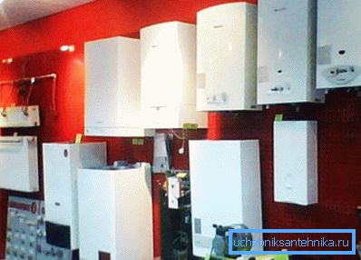 Assortment of various models of gas boilers Assortment of various models of gas boilers