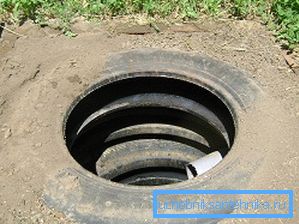 Automobile tires of a drain hole. Automobile tires of a drain hole.