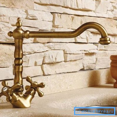 Bronze faucet for the kitchen under the stone