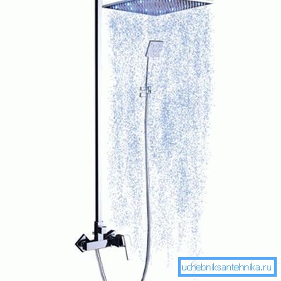 Most often the shower set consists of the top and lower watering can