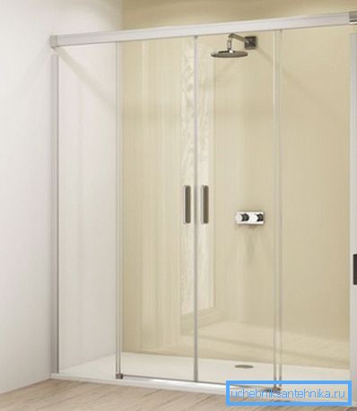 Four-section sliding doors for a shower cabin Four-section sliding doors for a shower cabin