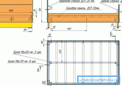 Detailed technical drawing of a metal bed with laminated chipboard. Detailed technical drawing of a metal bed with laminated chipboard.