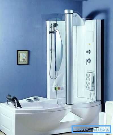 The design of a small bathroom with a shower-bath looks quite interesting and unusual. The design of a small bathroom with a shower-bath looks quite interesting and unusual.