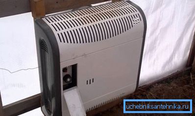For heating the greenhouse can be used convector, working on liquefied gas.