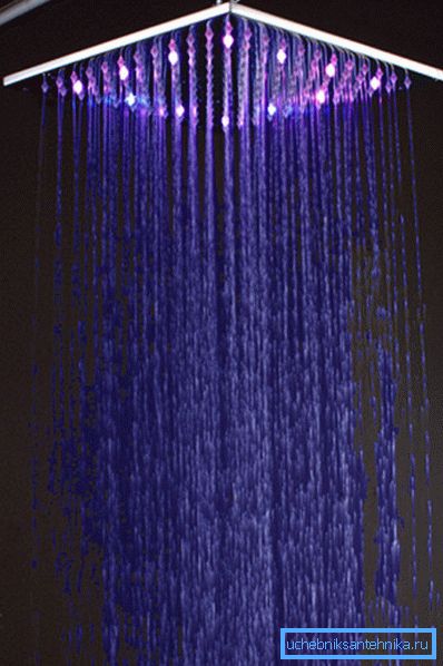 Rain shower with chromotherapy effect. Rain shower with chromotherapy effect.
