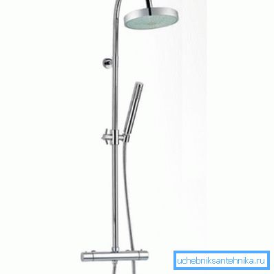 Shower rack with thermostat in the mixer