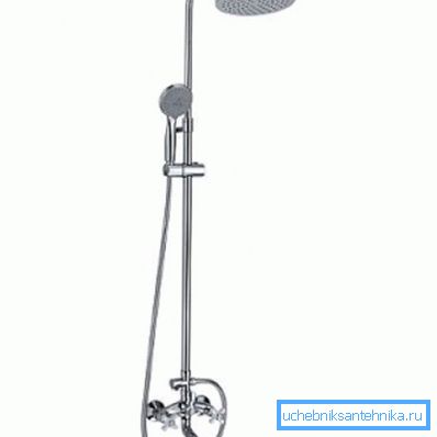 Two valve mixer with rain shower and spout Two valve mixer with rain shower and spout