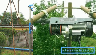 Electric winch for drilling on tripod.