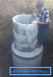 Photo of the installation of a well of concrete products, showing the volume of these elements, from which you can get an idea about the weight Photo of the installation of a well of concrete products, showing the volume of these elements, from which you can get an idea about the weight
