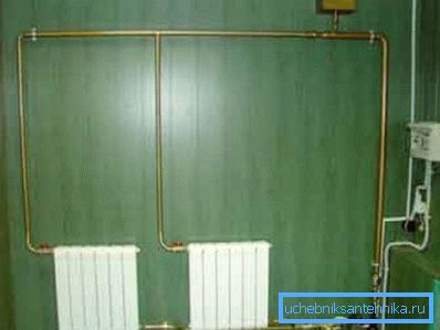 Functioning heating system of a private house with gravity fluid flow Functioning heating system of a private house with gravity fluid flow