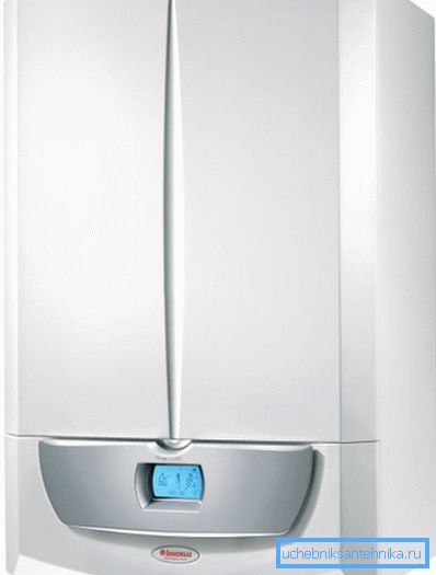 Gas boiler with a closed combustion chamber (in the photo) does not require flue equipment to remove the combustion products