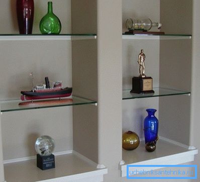 Drywall may coexist with glass shelves. Drywall may coexist with glass shelves.