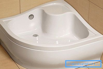 Deep Acrylic Shower Pan with Seat and Foot Valve in Bathroom Corner