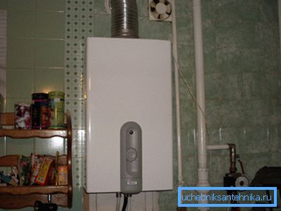 Based on the photo it can be seen that the combustion products are discharged through one shaft, while the room is ventilated through another channel. Based on the photo it can be seen that the combustion products are discharged through one shaft, while the room is ventilated through another channel.