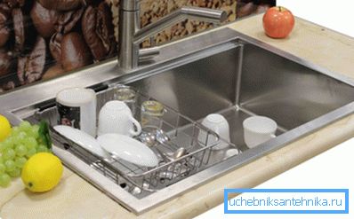 Using a special basket that can serve as a dryer for already washed dishes Using a special basket that can serve as a dryer for already washed dishes