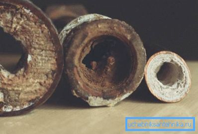 Lime and rust reduce the lumen of the pipe over time.