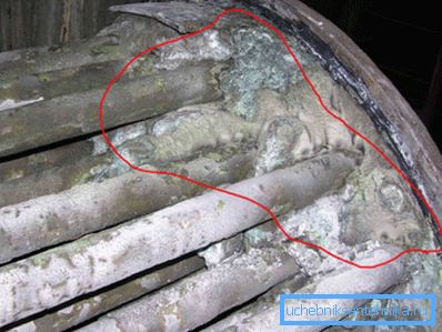 Lime scale in the boiler heat exchanger. Lime scale in the boiler heat exchanger.