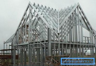 The frame of the house, made entirely of metal profiles The frame of the house, made entirely of metal profiles