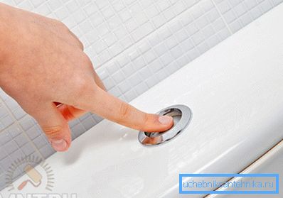 Button to drain the water of a modern toilet. Button to drain the water of a modern toilet.