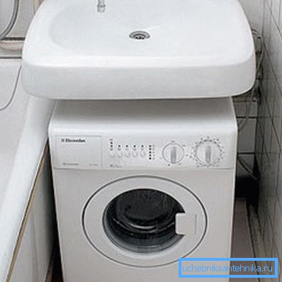 Compact washing machine under the sink in the bathroom