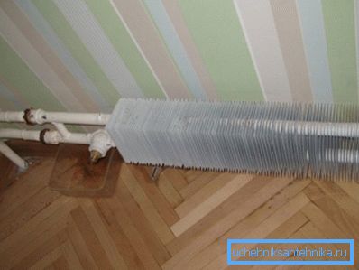 The compact convector will not warm up any large premises even at high temperature of the heat carrier. The compact convector will not warm up any large premises even at high temperature of the heat carrier.