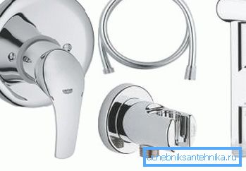 Set of details: handle mixer, hose, arm, watering can
