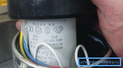 Condenser and wires are located under the top cover of the pump Condenser and wires are located under the top cover of the pump