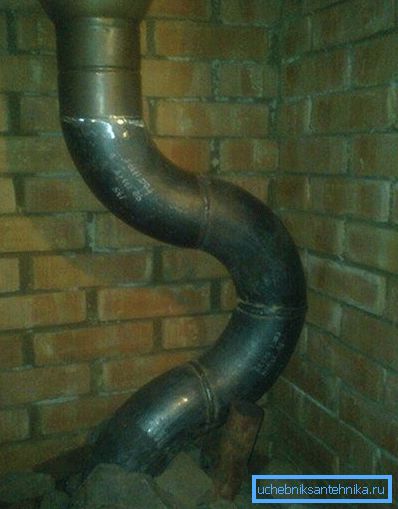 The construction of the chimney, made of ferrous metal, located in the attic of the building The construction of the chimney, made of ferrous metal, located in the attic of the building