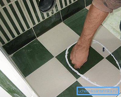 The contour of the foot of the toilet
