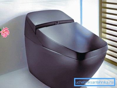 A high-tech brown toilet bowl with a purple tint will perfectly fit into a minimalist design. A high-tech brown toilet bowl with a purple tint will perfectly fit into a minimalist design.
