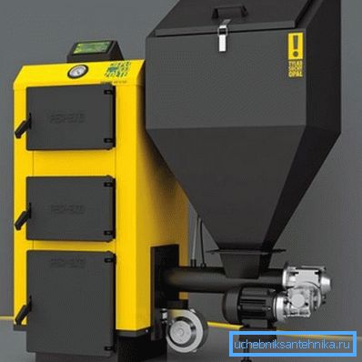 Solid fuel boiler with automatic pellet feeding system. Solid fuel boiler with automatic pellet feeding system.
