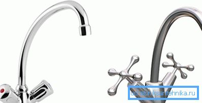 The faucet for the retro kitchen is a mixer with two valves