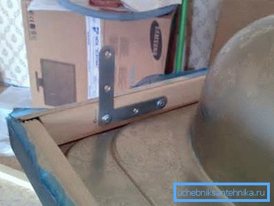 Fastening of a laid on sink. Fastening of a laid on sink.