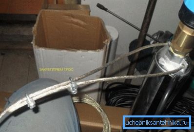 Fastening the cable to the casing of the well pump.
