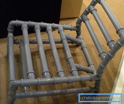 Amateur photo of the frame of the chair, assembled from PVC sewer pipe
