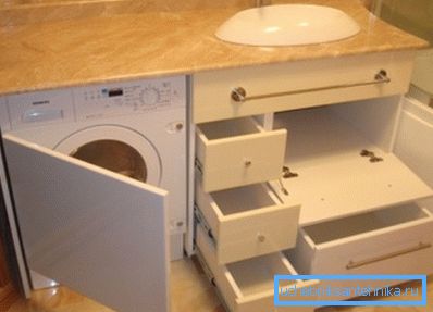 Amateur photo of the original cabinet under the sink, which involves the placement of many drawers and home appliances Amateur photo of the original cabinet under the sink, which involves the placement of many drawers and home appliances
