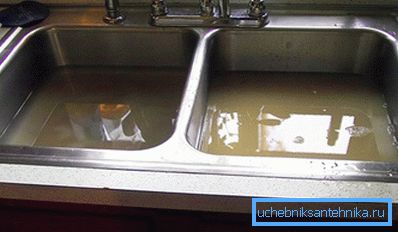 Amateur photo showing that such problems can lead to flooding of the sink and when they overflow and the whole room