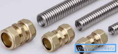 Metal corrugated pipe for heating requires the use of special fittings to ensure maximum reliability of all connections. Metal corrugated pipe for heating requires the use of special fittings to ensure maximum reliability of all connections.