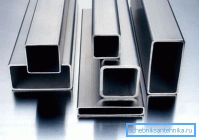Metal profiles of different configurations (square, rectangle)