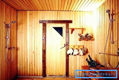 Washing room with shower in sauna Washing room with shower in sauna
