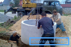 Installation of concrete rings. Installation of concrete rings.