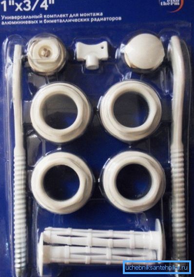 Mounting kit for the installation of bimetallic radiators. Mounting kit for the installation of bimetallic radiators.