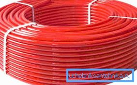 On a photo the bay of flexible plastic pipes for heat-insulated floors.