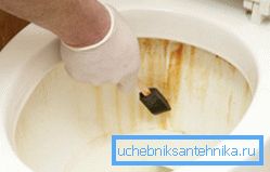 In the photo: brown spots and stains spoil the appearance of the toilet