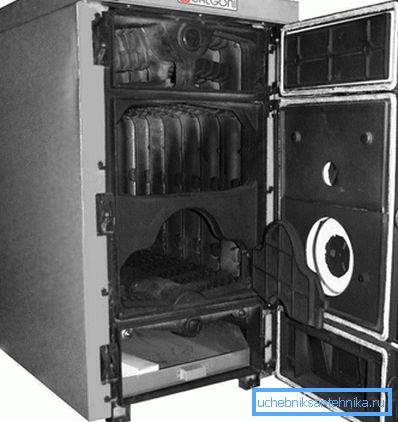 In the photo - wood boiler with cast iron firebox In the photo - wood boiler with cast iron firebox