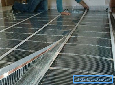 In the photo - is the installation of a warm floor film type In the photo - is the installation of a warm floor film type