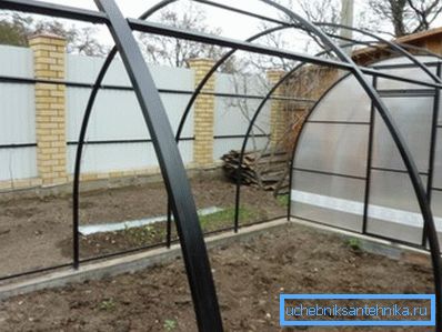 On the photo - graceful arched ceilings of profile pipes