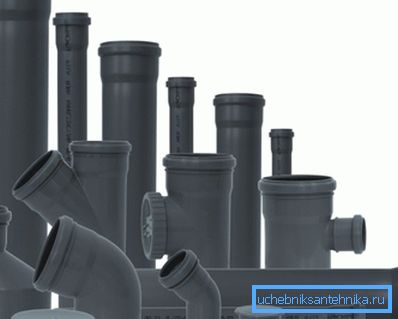 In the photo - structural elements for the construction of polymer domestic sewage In the photo - structural elements for the construction of polymer domestic sewage