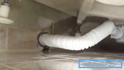 In the photo - one part of the drain pipe is connected to the siphon, the second - to the sewer drain In the photo - one part of the drain pipe is connected to the siphon, the second - to the sewer drain