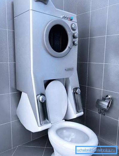 The photo shows an example of extreme placement of a washing machine. The photo shows an example of extreme placement of a washing machine.